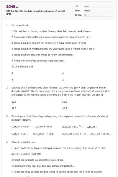 340 Bài tập Hóa học hữu cơ cơ bản, nâng cao có lời giải (P4)
