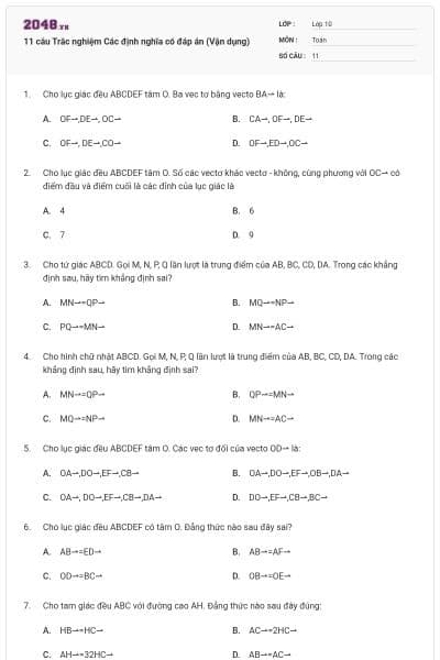 11 câu Trắc nghiệm Các định nghĩa có đáp án (Vận dụng)