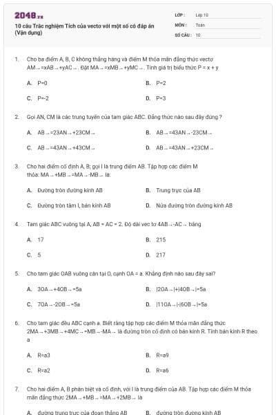 10 câu Trắc nghiệm Tích của vectơ với một số có đáp án (Vận dụng)