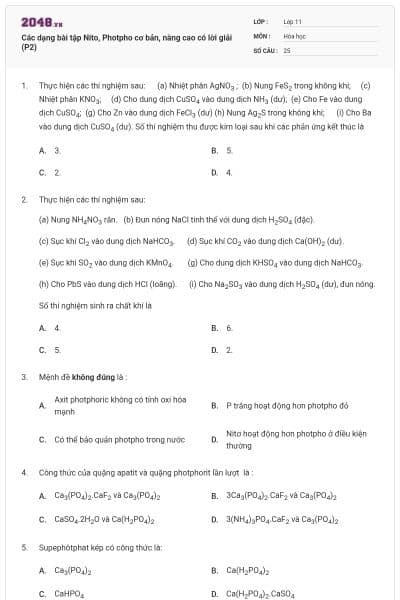Các dạng bài tập Nito, Photpho cơ bản, nâng cao có lời giải (P2)