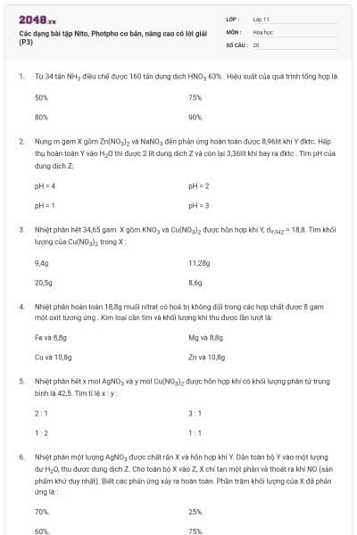 Các dạng bài tập Nito, Photpho cơ bản, nâng cao có lời giải (P3)