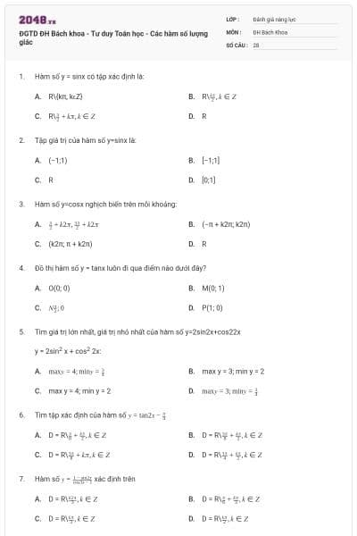ĐGTD ĐH Bách khoa - Tư duy Toán học - Các hàm số lượng giác