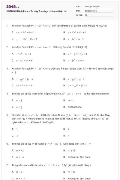 ĐGTD ĐH Bách khoa - Tư duy Toán học - Hàm số bậc hai