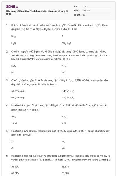 Các dạng bài tập Nito, Photpho cơ bản, nâng cao có lời giải (P4)