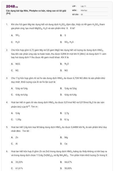 Các dạng bài tập Nito, Photpho cơ bản, nâng cao có lời giải (P4)