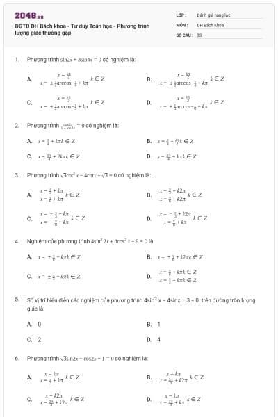 ĐGTD ĐH Bách khoa - Tư duy Toán học - Phương trình lượng giác thường gặp