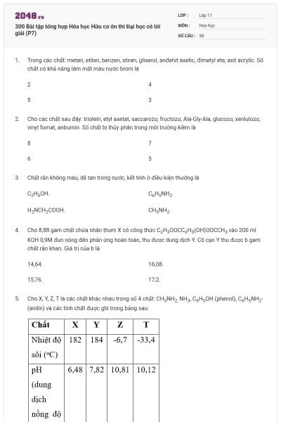 300 Bài tập tổng hợp Hóa học Hữu cơ ôn thi Đại học có lời giải (P7)