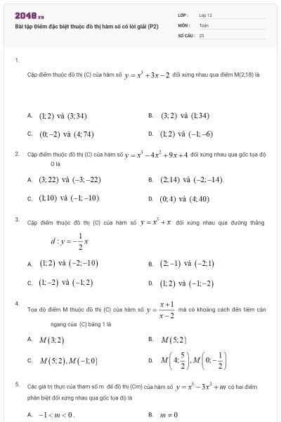 Bài tập Điểm đặc biệt thuộc đồ thị hàm số có lời giải (P2)