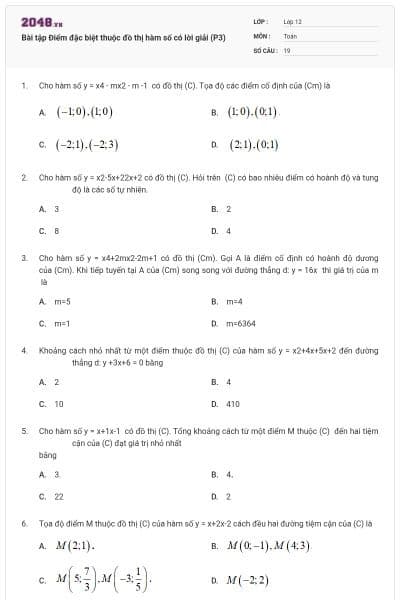 Bài tập Điểm đặc biệt thuộc đồ thị hàm số có lời giải (P3)