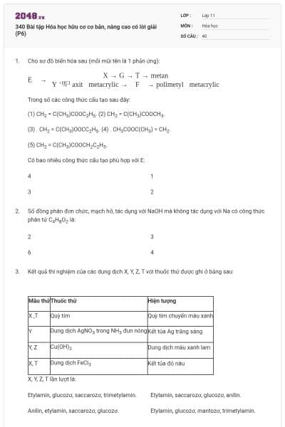 340 Bài tập Hóa học hữu cơ cơ bản, nâng cao có lời giải (P6)