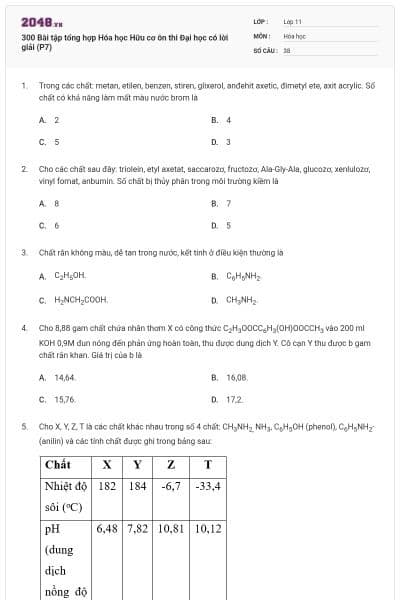 300 Bài tập tổng hợp Hóa học Hữu cơ ôn thi Đại học có lời giải (P7)