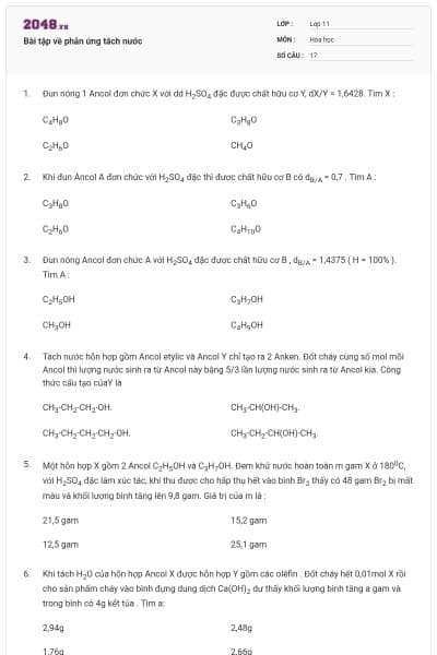 Bài tập về phản ứng tách nước