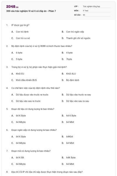 300 câu trắc nghiệm Vi xử lí có đáp án - Phần 7