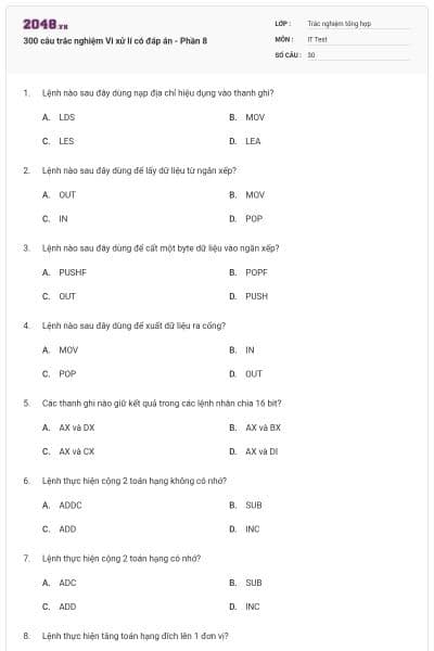 300 câu trắc nghiệm Vi xử lí có đáp án - Phần 8