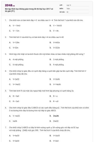 Bài tập Hình học không gian trong đề thi Đại học 2017 có lời giải (P1)