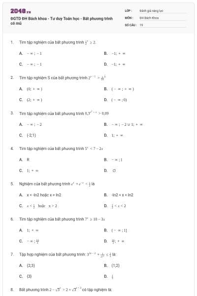 ĐGTD ĐH Bách khoa - Tư duy Toán học - Bất phương trình có mũ