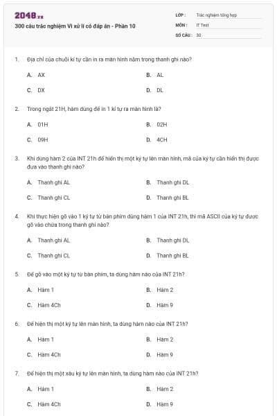 300 câu trắc nghiệm Vi xử lí có đáp án - Phần 10