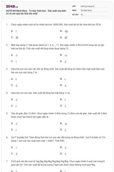 ĐGTD ĐH Bách khoa - Tư duy Toán học - Xác suất của biến cố và các quy tắc tính xác suất