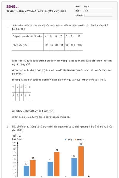 Đề kiểm tra Giữa kì 2 Toán 6 có đáp án (Mới nhất) - Đề 6