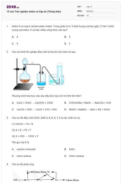 15 câu Trắc nghiệm Ankin có đáp án (Thông hiểu)