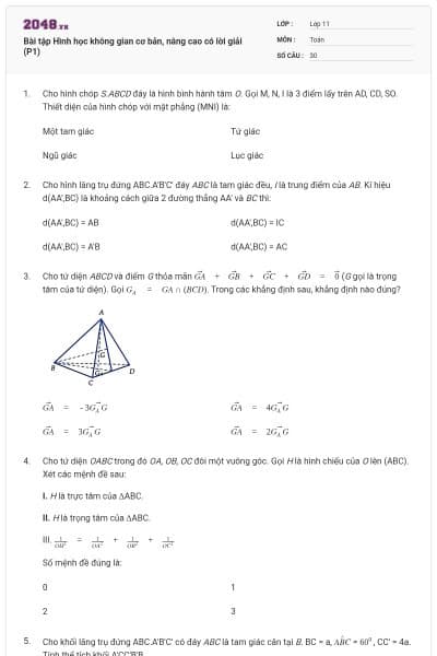 Bài tập Hình học không gian cơ bản, nâng cao có lời giải (P1)