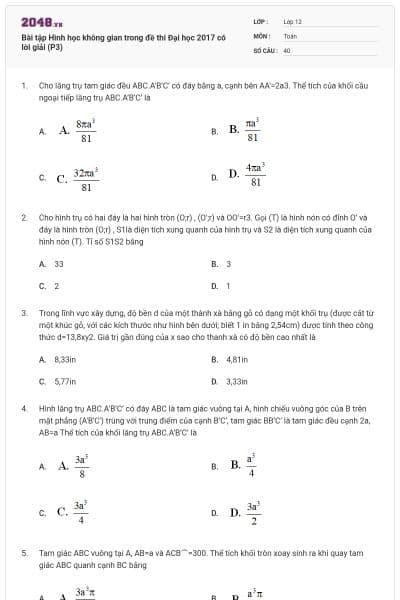 Bài tập Hình học không gian trong đề thi Đại học 2017 có lời giải (P3)