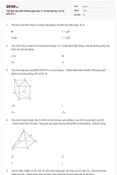 260 Bài tập Hình không gian lớp 11 ôn thi Đại học có lời giải (P1)