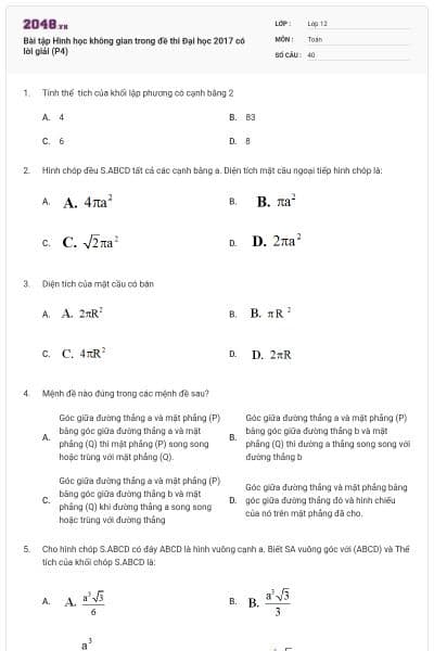 Bài tập Hình học không gian trong đề thi Đại học 2017 có lời giải (P4)