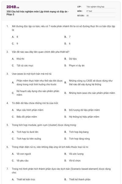 350 Câu hỏi trắc nghiệm môn Lập trình mạng có đáp án - Phần 5