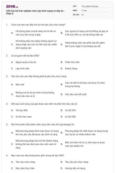 350 Câu hỏi trắc nghiệm môn Lập trình mạng có đáp án - Phần 8