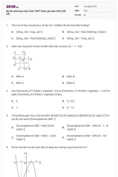 Bộ đề minh họa môn Toán THPT Quốc gia năm 2022 (đề 29)