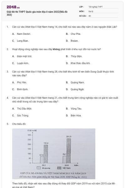 Giải Đề thi THPT Quốc gia môn Địa lí năm 2022(Mã đề 303)