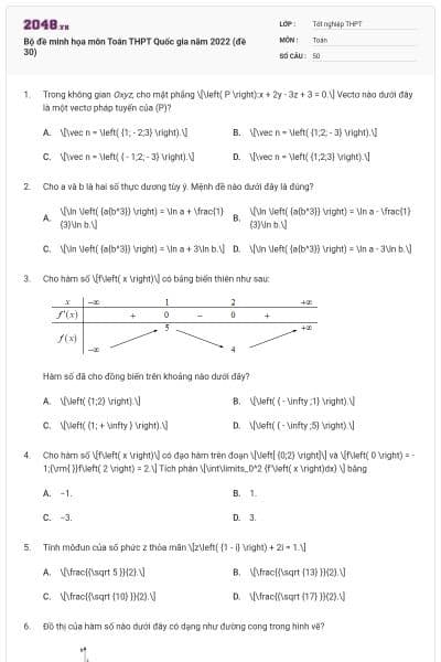 Bộ đề minh họa môn Toán THPT Quốc gia năm 2022 (đề 30)