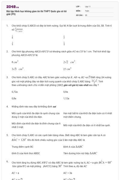 Bài tập Hình học không gian ôn thi THPT Quốc gia có lời giải (P5)