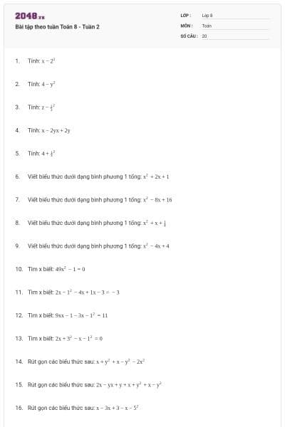 Bài tập theo tuần Toán 8 - Tuần 2