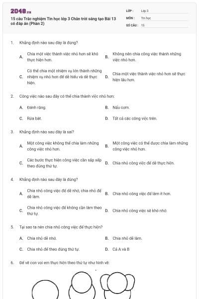 15 câu Trắc nghiệm Tin học lớp 3 Chân trời sáng tạo Bài 13 có đáp án (Phần 2)