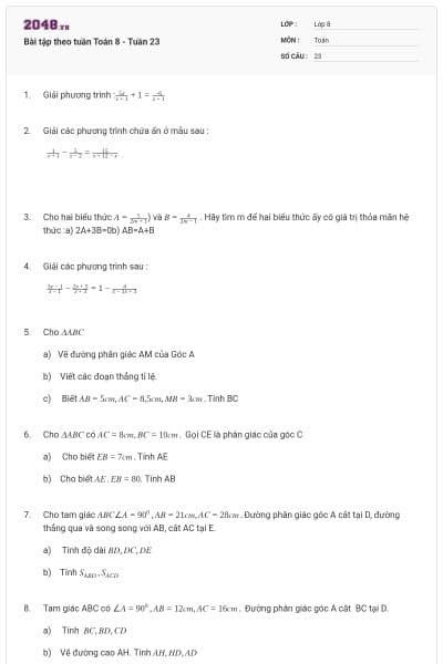 Bài tập theo tuần Toán 8 - Tuần 23