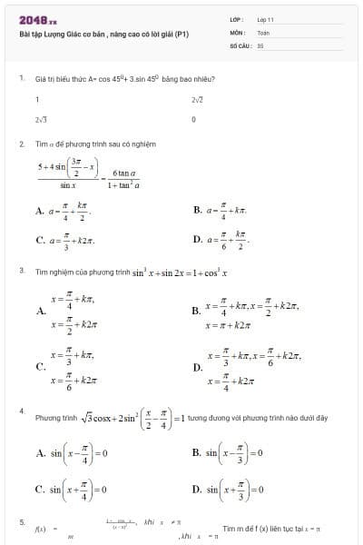 Bài tập Lượng Giác cơ bản , nâng cao có lời giải (P1)