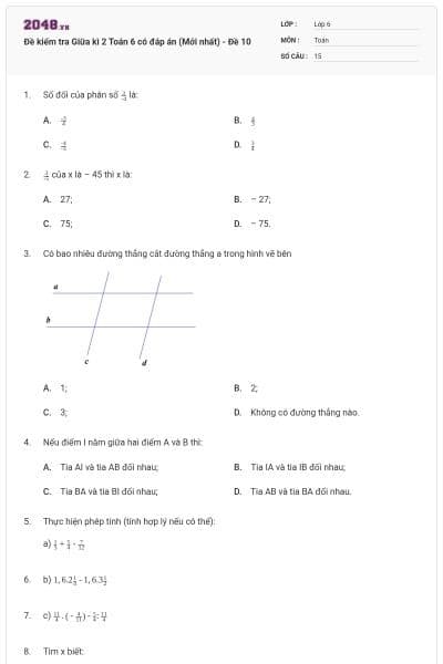 Đề kiểm tra Giữa kì 2 Toán 6 có đáp án (Mới nhất) - Đề 10
