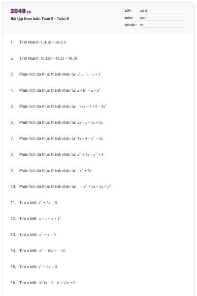 Bài tập theo tuần Toán 8 - Tuần 5