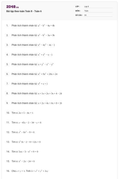 Bài tập theo tuần Toán 8 - Tuần 6