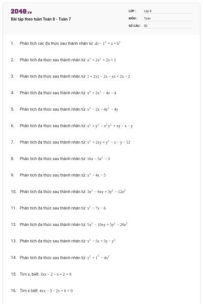 Bài tập theo tuần Toán 8 - Tuần 7