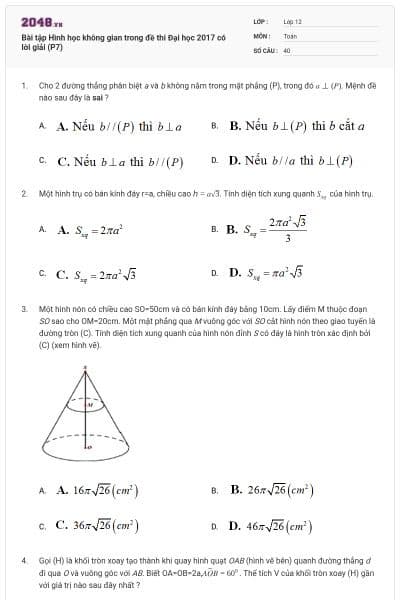 Bài tập Hình học không gian trong đề thi Đại học 2017 có lời giải (P7)