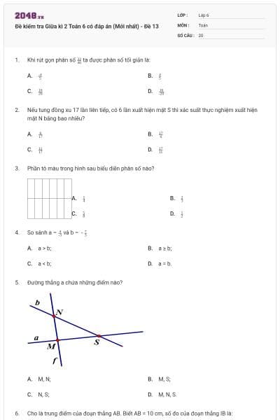 Đề kiểm tra Giữa kì 2 Toán 6 có đáp án (Mới nhất) - Đề 13