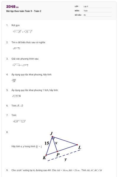 Bài tập theo tuần Toán 9 - Tuần 2