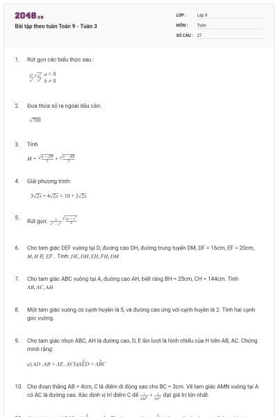 Bài tập theo tuần Toán 9 - Tuần 3