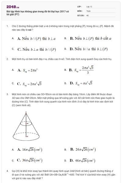 Bài tập Hình học không gian trong đề thi Đại học 2017 có lời giải (P7)