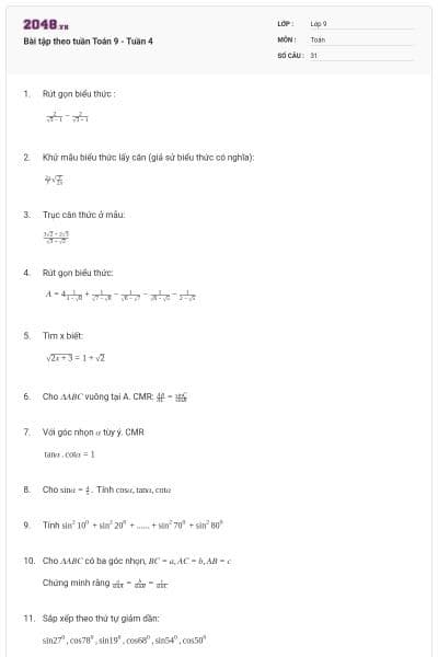 Bài tập theo tuần Toán 9 - Tuần 4