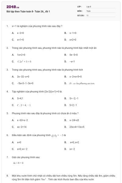 Bài tập theo Tuần toán 8- Tuần 26_ đề 1
