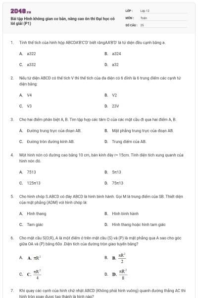 Bài tập Hình không gian cơ bản, nâng cao ôn thi Đại học có lời giải (P1)